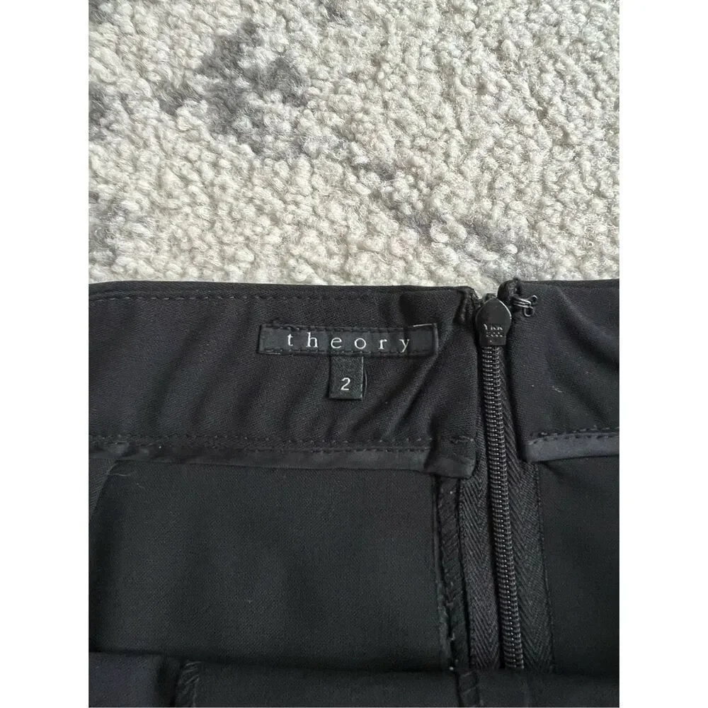 Theory Business Mini Skirt Womens 2 Black Wool Blend Stretch Pull-On Zip‎ Casual